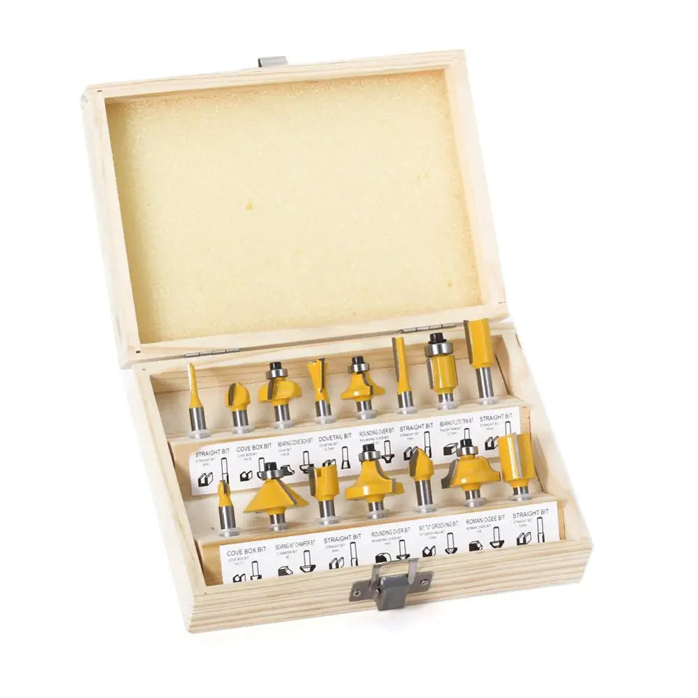 15pcs1/4inch Router Bit Set Trimming Straight Milling Cutter for Wood Bits Tungsten Carbide Cutting Woodworking