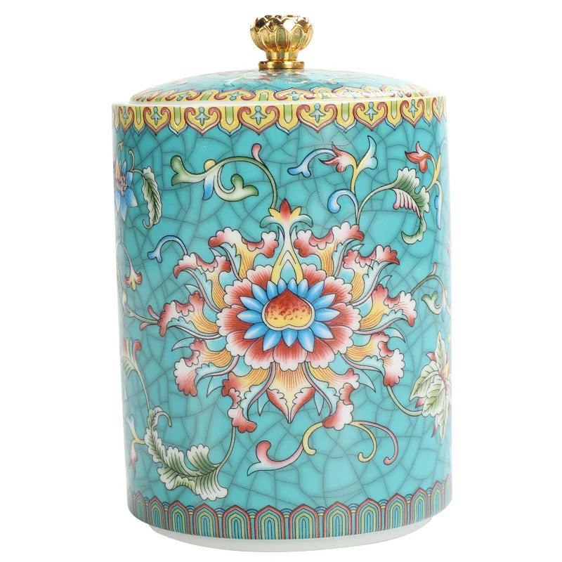 Style Ceramic Flower Crown Jar - Elegant Sealed Storage