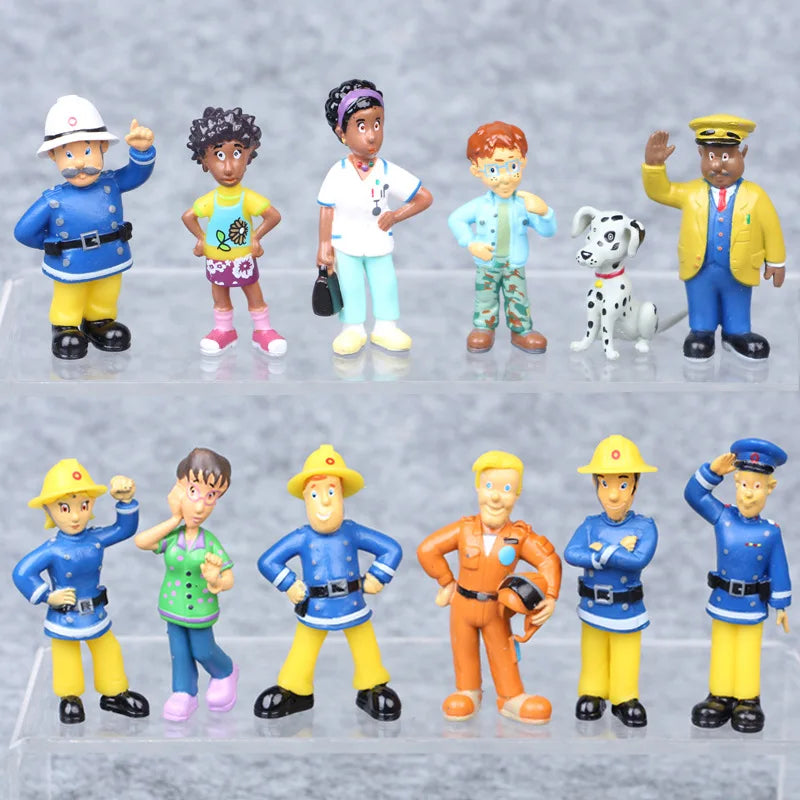 12Pcs/set Fireman Sam Cartoon Anime Fire Fighting Figure Model PVC Doll Toys Boy Girl Toy For Kids Birthday Xmas Gift