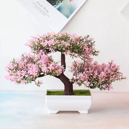 Artificial Bonsai Tree Pot with Fake Plant Flowers