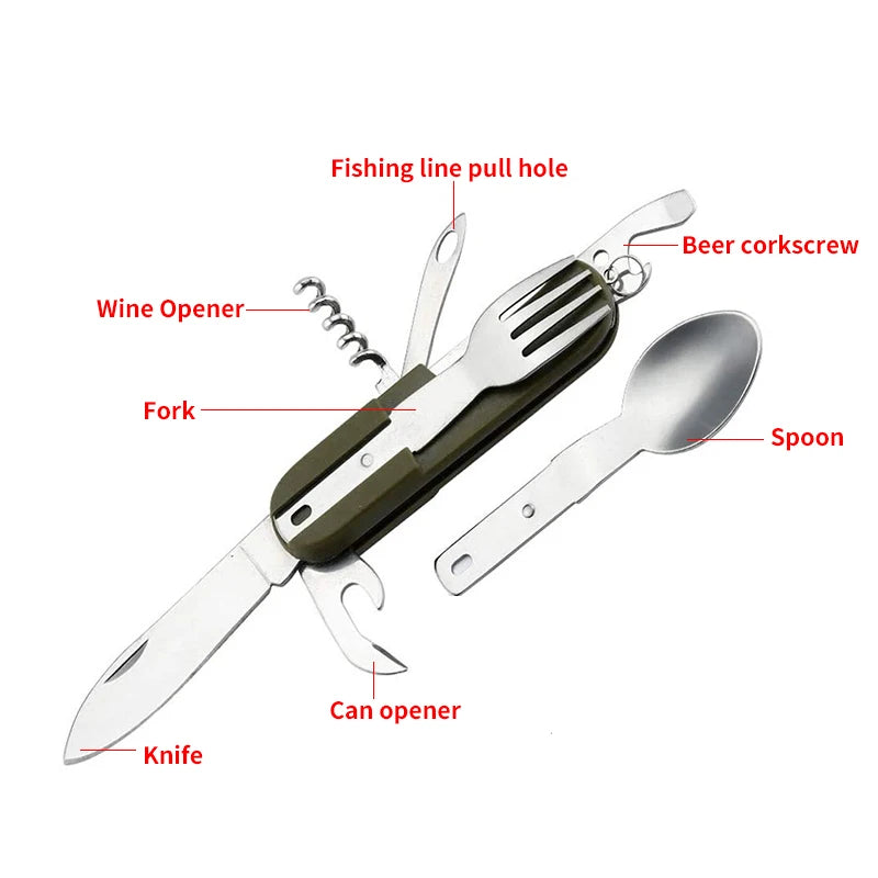 Camping Cutlery Stainless Steel  Folding Knife Fork Spoon Portable Outdoor Tableware Camping Equipment