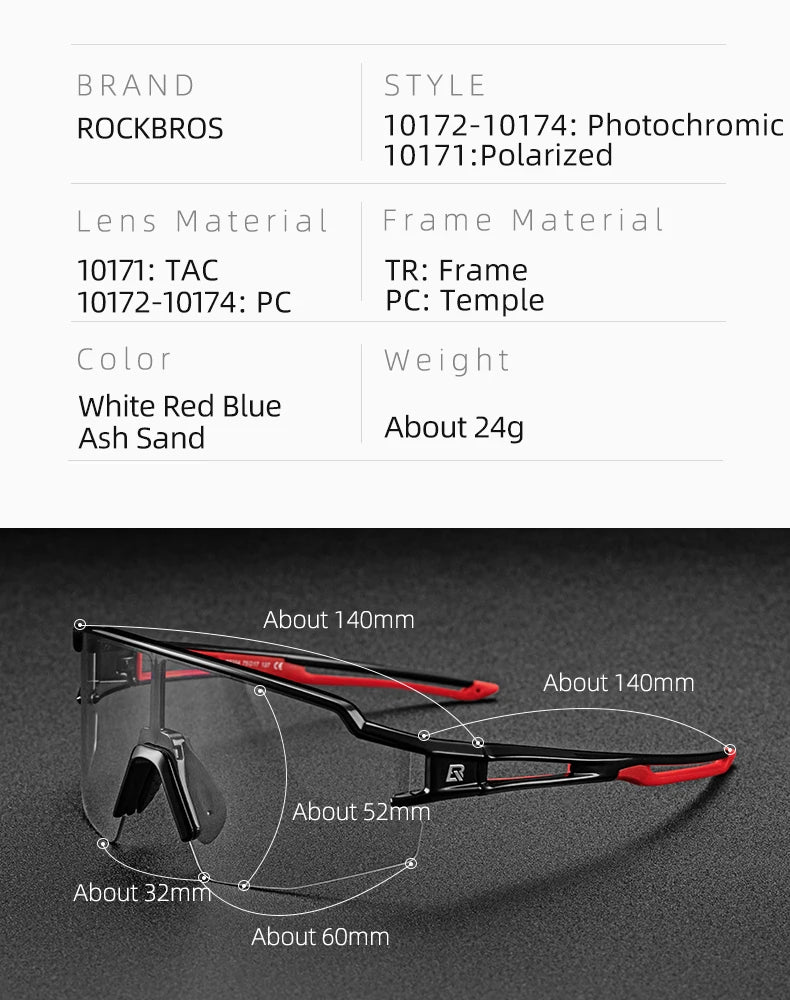 ROCKBROS Photochromic Polarized Cycling Glasses | UV400 Sunglasses