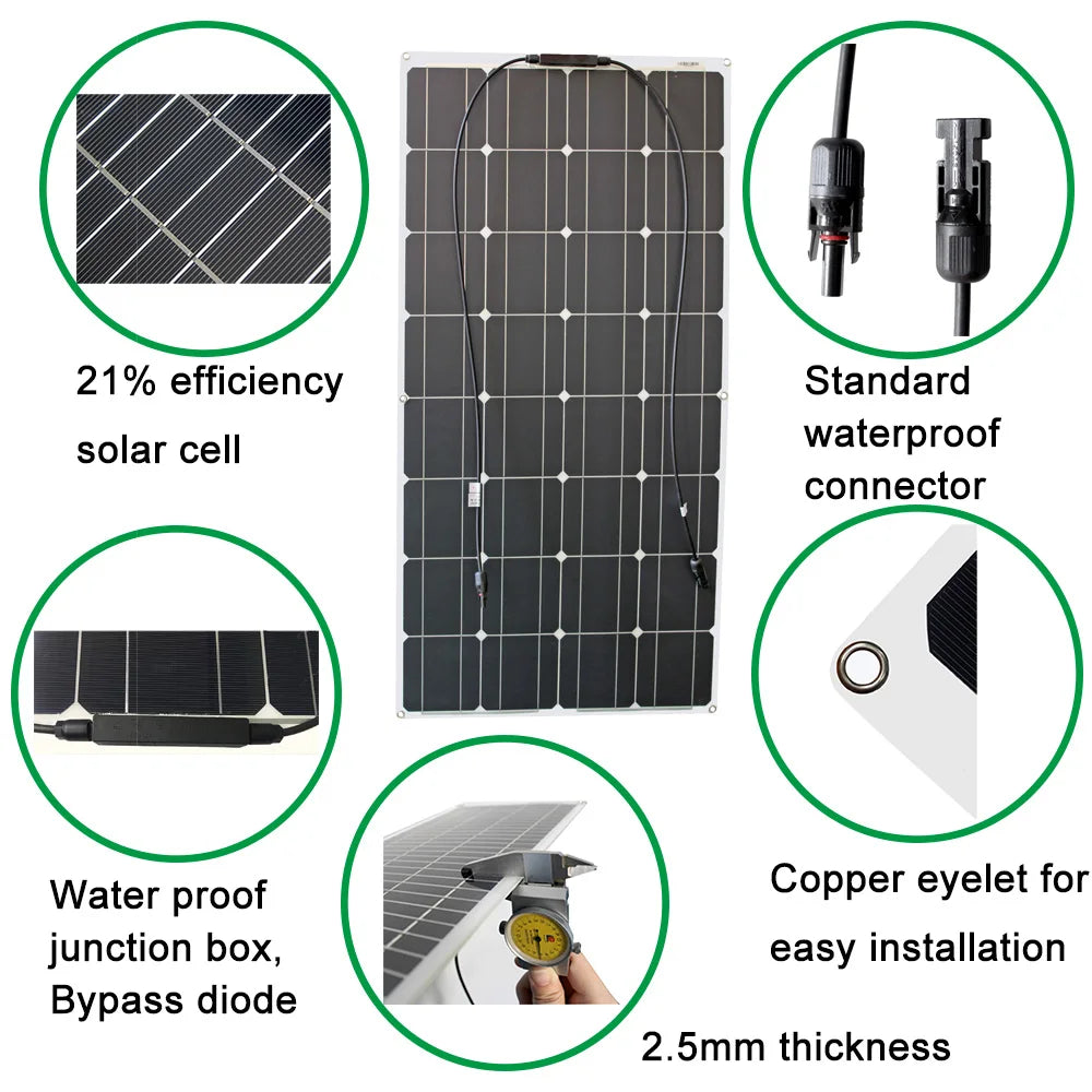 100W Monocrystalline Flexible Solar Panel Charger