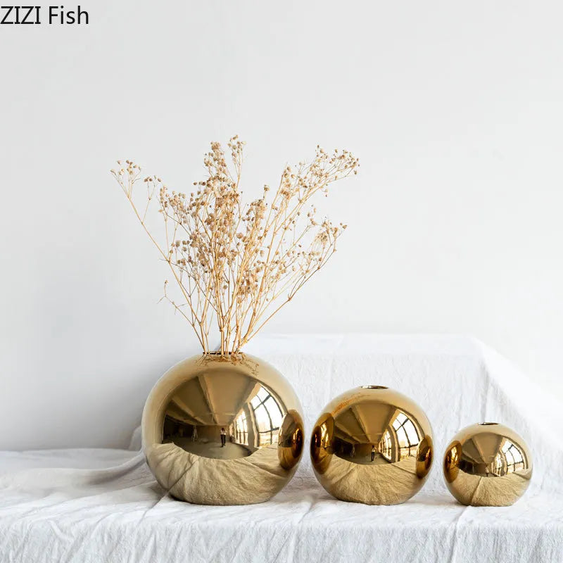 Golden Ball Ceramic Vase: Elegant Home Decoration and Gift