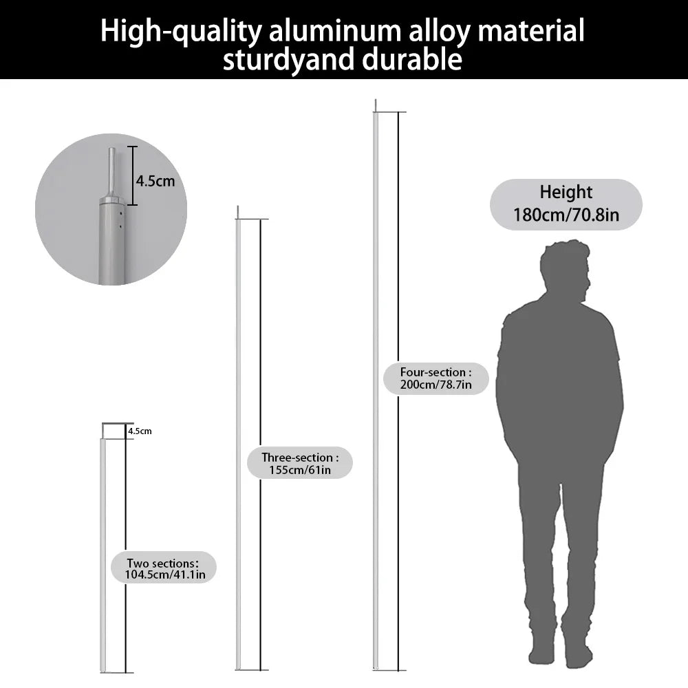 2m Adjustable aluminium alloy pole for tarp tent, camping canopy, and awning support.