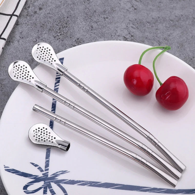 2Pcs Detachable Bombilla Filter Straw Stainless Steel Straw Spoon Tea Filter Yerba mate straw Reusable Bar Accessories