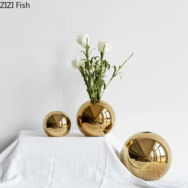 Golden Ball Ceramic Vase: Elegant Home Decoration and Gift