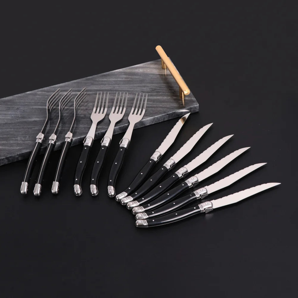 Set of 6 Stainless Steel Steak Knives and Forks