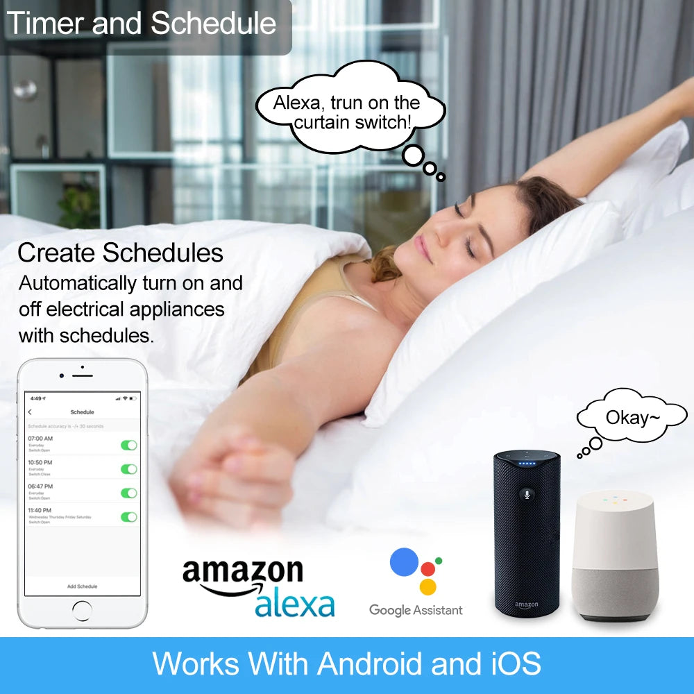 Tuya Smart Life Curtain Switch Rolling Blinds Engine Roller Shutter RF & WiFi Connected Google Home Alexa Echo Motor LoraTap