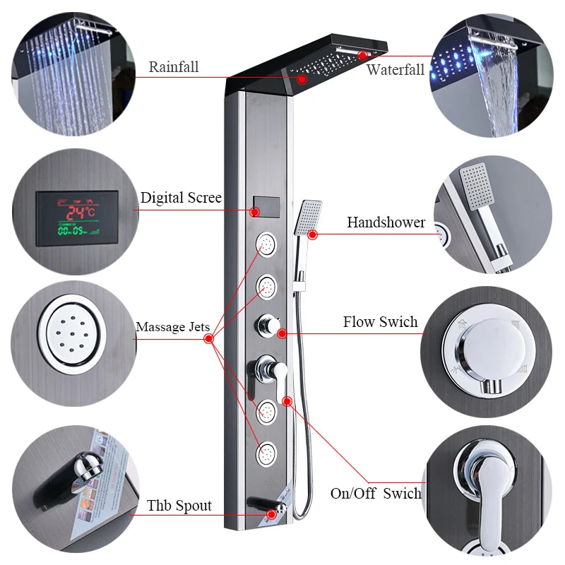 Shinesia Luxury Black LED Shower Panel System