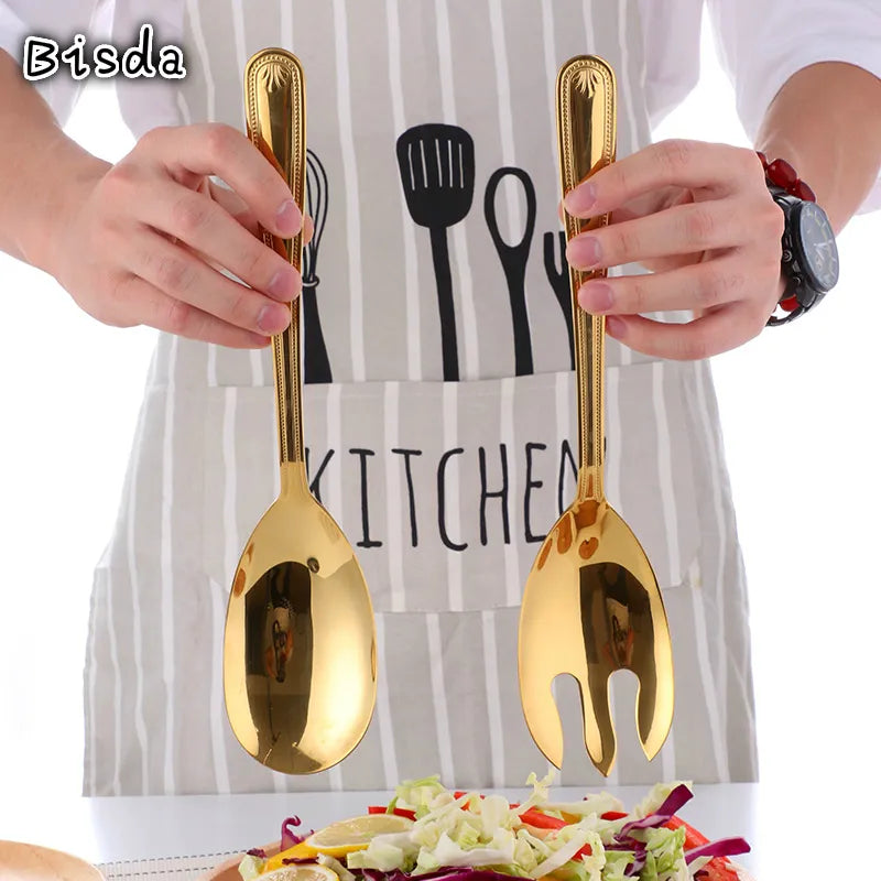 Stainless Steel Big Salad Spoon Fork Set