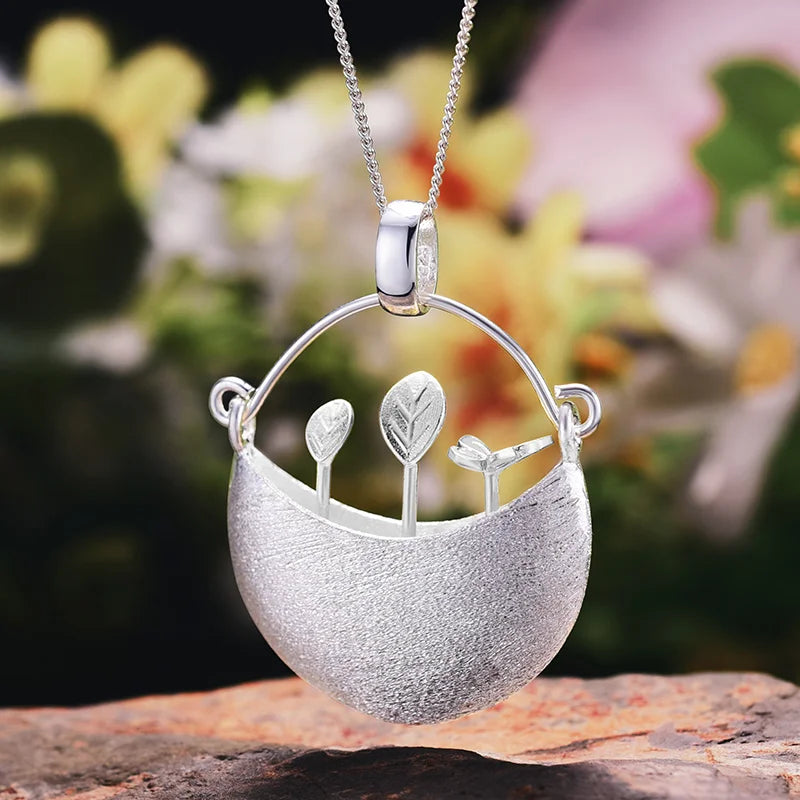 Lotus Fun Real 925 Sterling Silver Handmade Fine Jewelry: My Little Garden Design Pendant (without Necklace) for Women’s Accessories