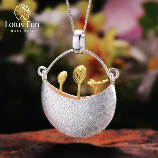 Lotus Fun Real 925 Sterling Silver Handmade Fine Jewelry: My Little Garden Design Pendant (without Necklace) for Women’s Accessories