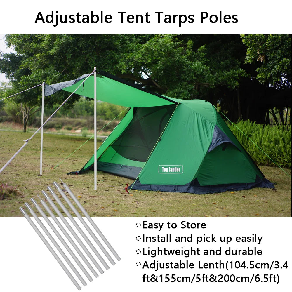 2m Adjustable aluminium alloy pole for tarp tent, camping canopy, and awning support.