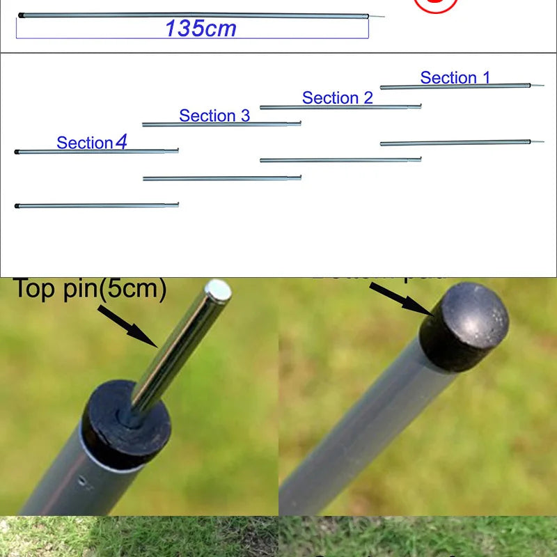 2m / 1.8m Folding Tarp Pole for camping awning and tent