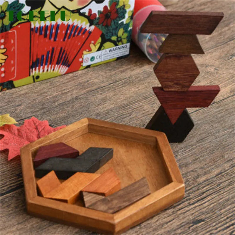 Wooden Geometric Shape Jigsaw Board Puzzles Kids Brain Teaser Non Toxic Wood Toys for Children Educational