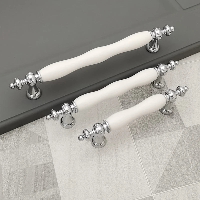 European Silver-Gold Ceramic Furniture Handle Set