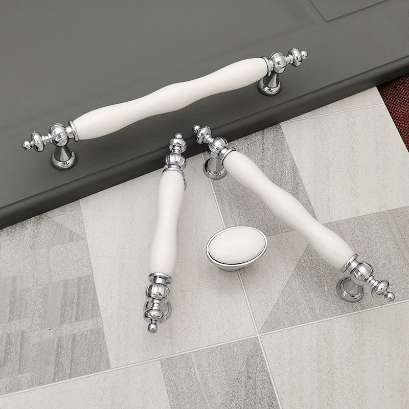 European Silver-Gold Ceramic Furniture Handle Set