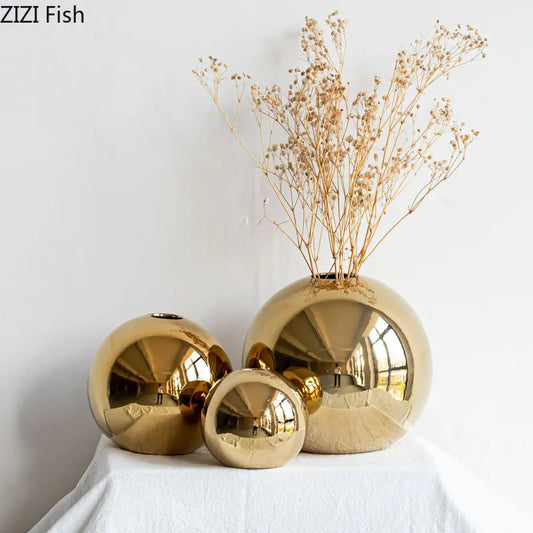 Golden Ball Ceramic Vase: Elegant Home Decoration and Gift