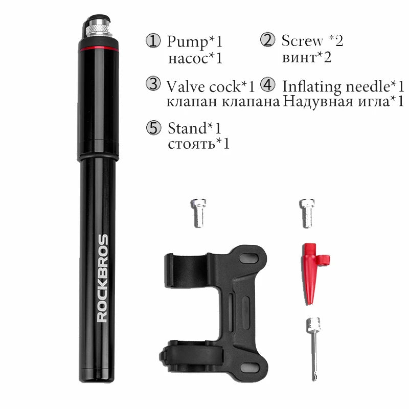 ROCKBROS Bicycle Pump Mini 150 PSI | Portable Aluminium Alloy Bicycle Hose Waterproof Pump