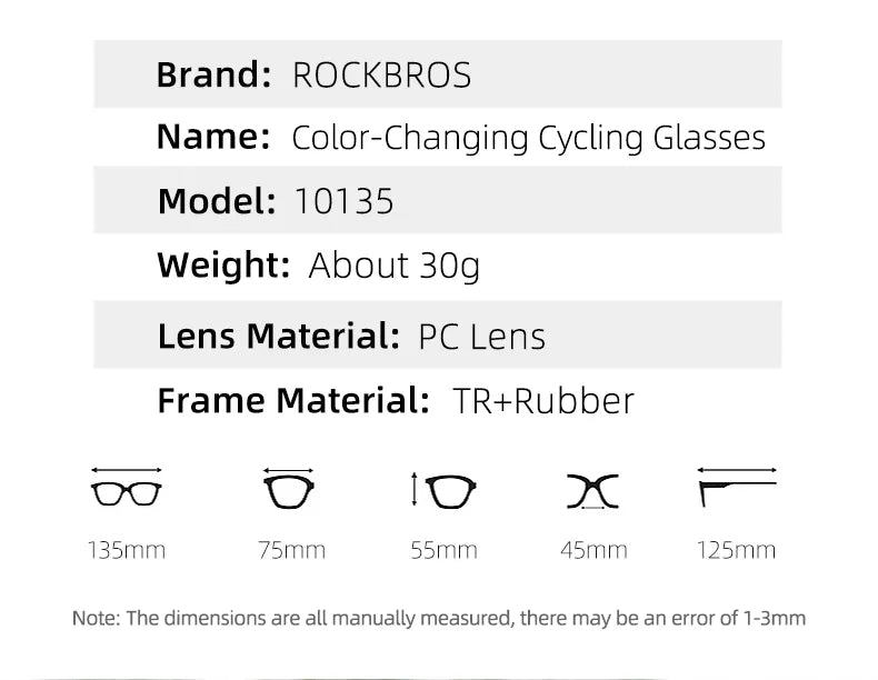 ROCKBROS Photochromic Cycling Glasses | UV400 Sunglasses
