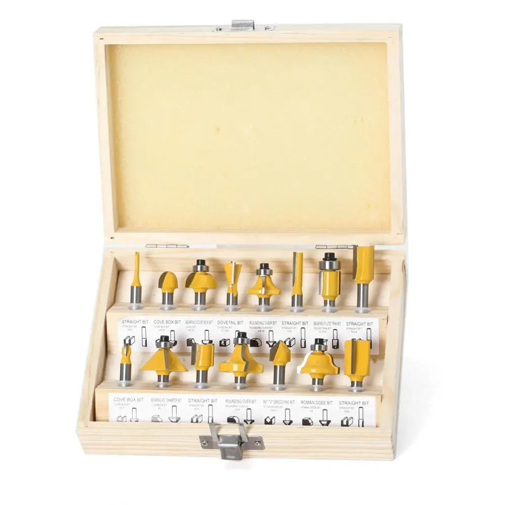 15pcs1/4inch Router Bit Set Trimming Straight Milling Cutter for Wood Bits Tungsten Carbide Cutting Woodworking