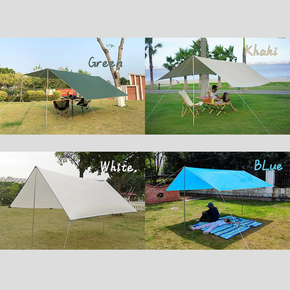 Waterproof sun shelter tent tarp for outdoor activities.