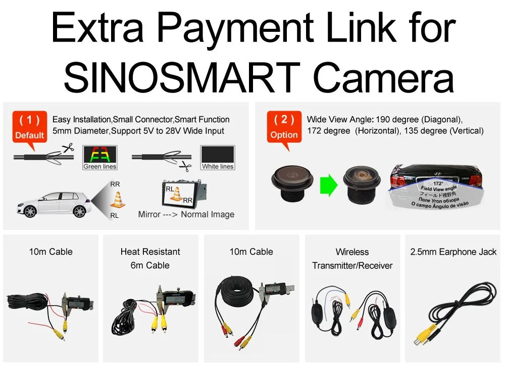 SINOSMART HD Universal Wired Parking Reverse Backup Camera with Adjustable Lens