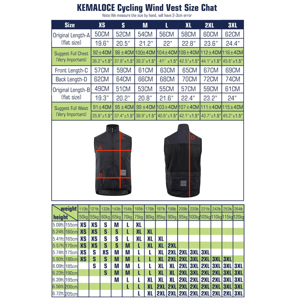 KEMALOCE Men's Cycling Vest -  Sleeveless, Windproof, Lightweight Cycling Vest