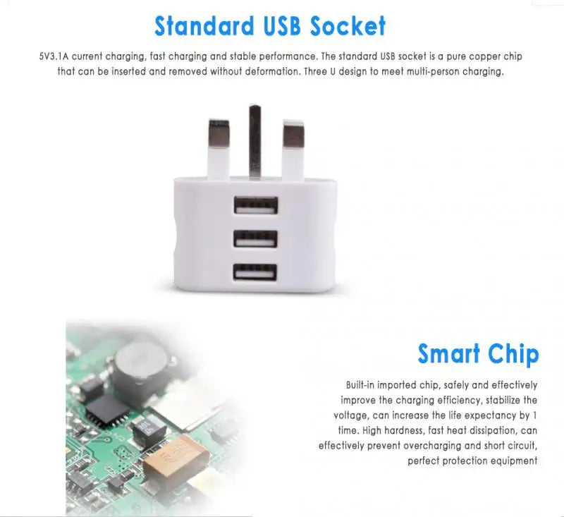 Universal UK Plug 3 Pin Wall Charger Adapter With 1/2/3 USB Ports Charging For Iphone 11 Samsung Huawei Charging Charger