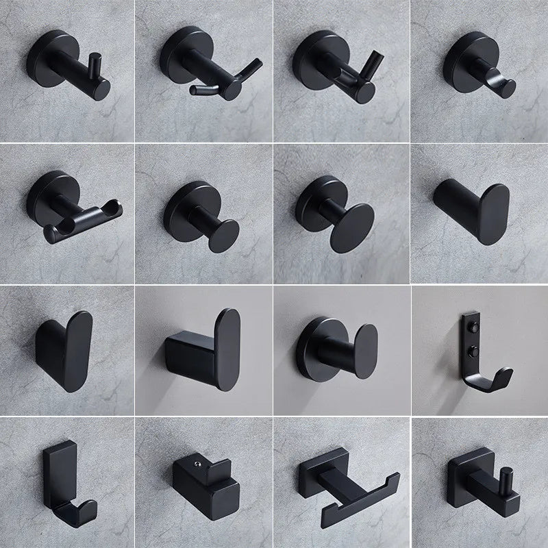 Black Stainless Steel Stylish Bathroom & Kitchen Organization Wall Hooks