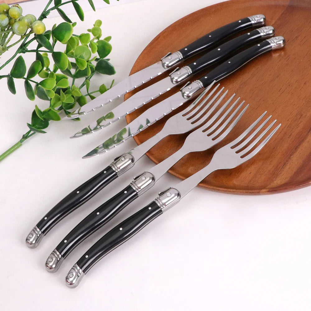 Set of 6 Stainless Steel Steak Knives and Forks