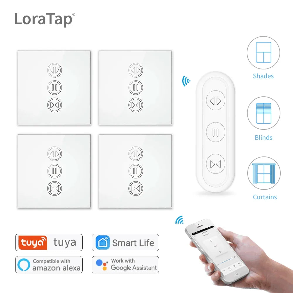 Tuya Smart Life Curtain Switch Rolling Blinds Engine Roller Shutter RF & WiFi Connected Google Home Alexa Echo Motor LoraTap