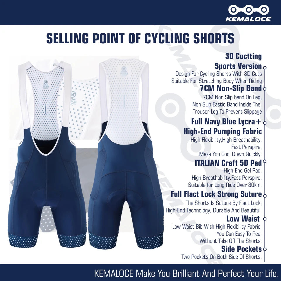 KEMALOCE Cycling Shorts Blue&Grey&Green&Red 5D Gel Pad Bike Bib Shorts Reflective Breathable Mens Bike Knicker With Rear Pockets