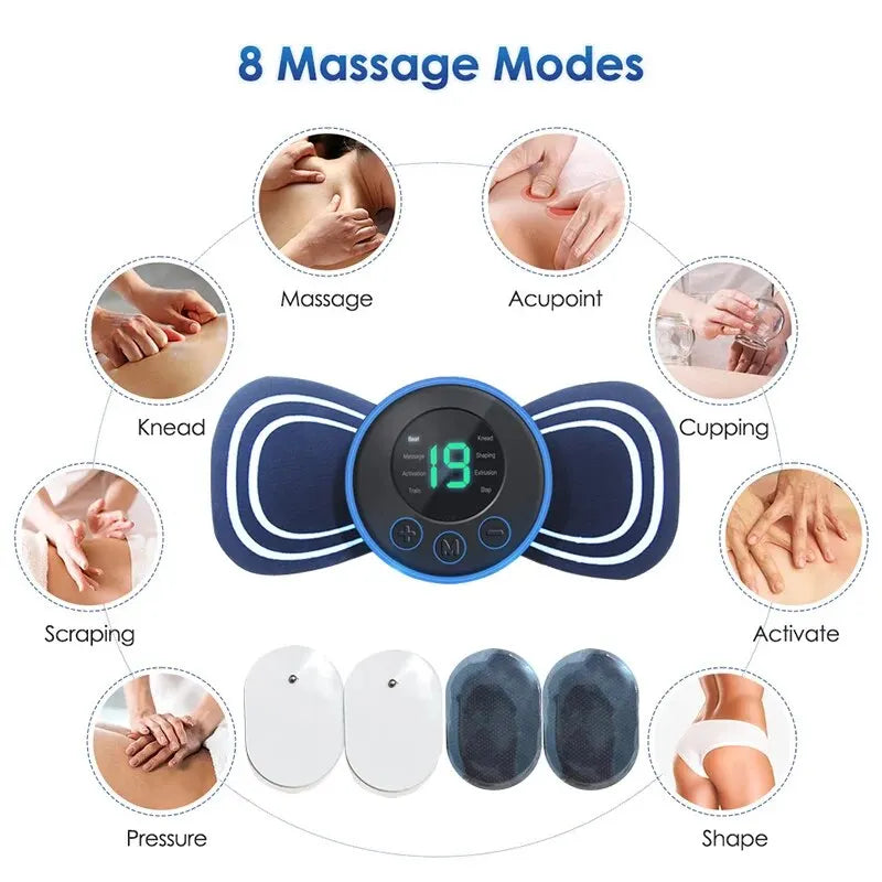 Portable Electric Intelligent Mini Neck and Shoulder Massager Patch With Pad and Remote