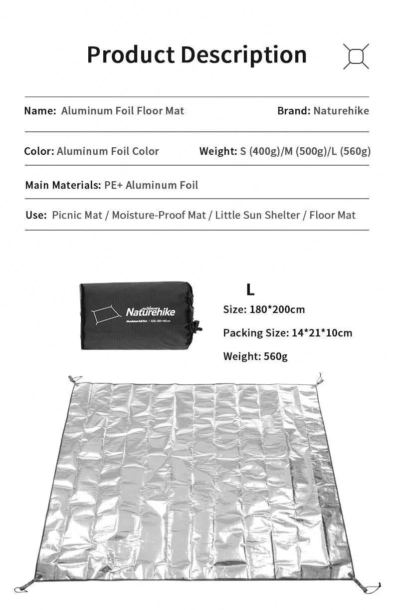 Naturehike-Foldable Ultralight Floor Mat, Aluminum Foil Sleeping Mat, Insulating Thermal Mat, Waterproof, Camping Pad