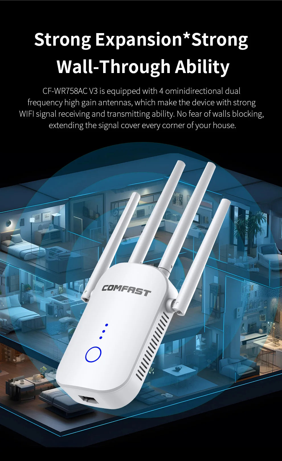 AC1200 Dual Band WiFi Wireless Range Extender