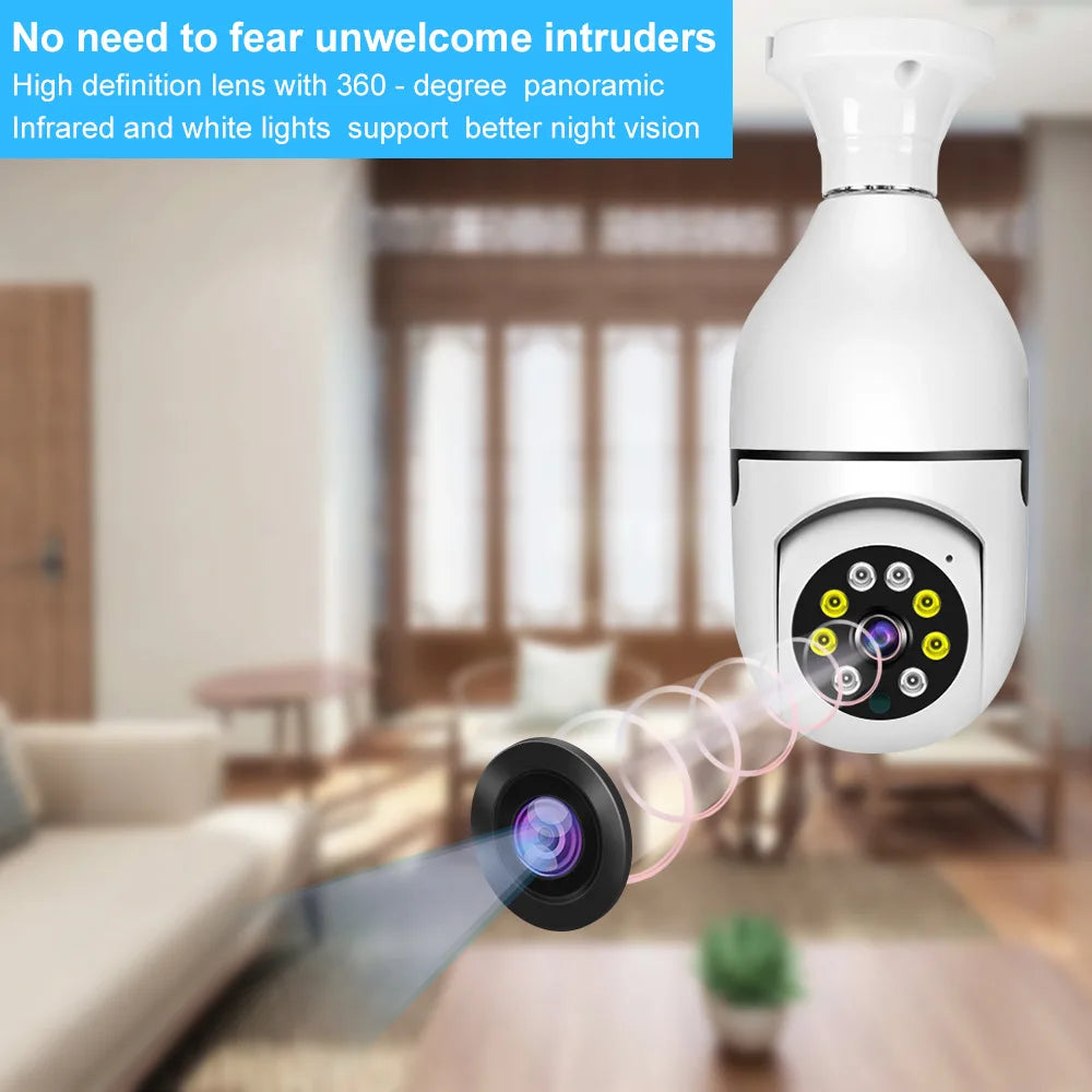 Wifi 3MP E27 Bulb Surveillance Camera Indoor 4X Digital Zoom AI Human Detect Full Color Night Vision Wireless Cameras Smart Home