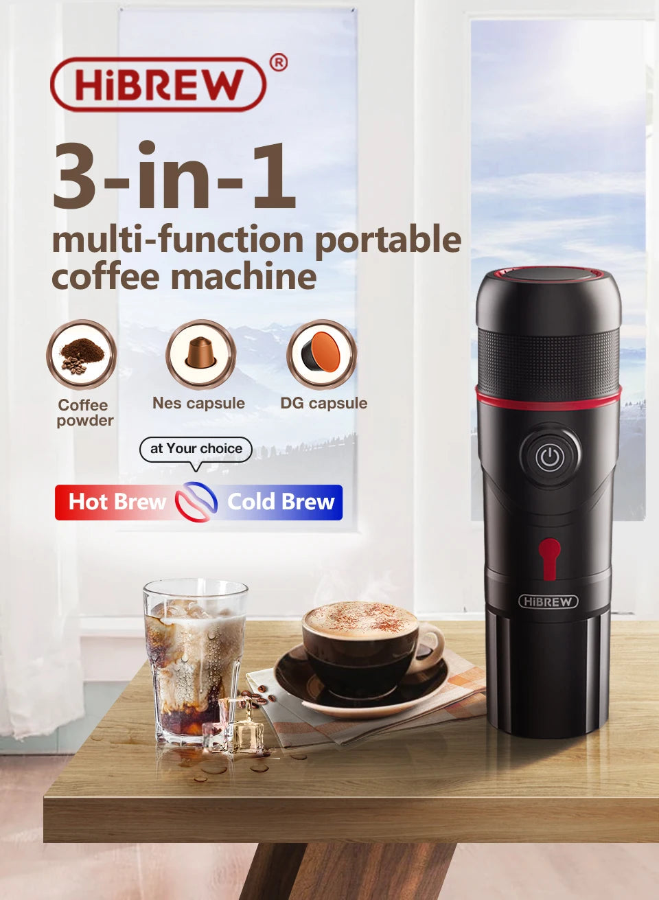 HiBREW Portable Coffee Machine for Car & Home