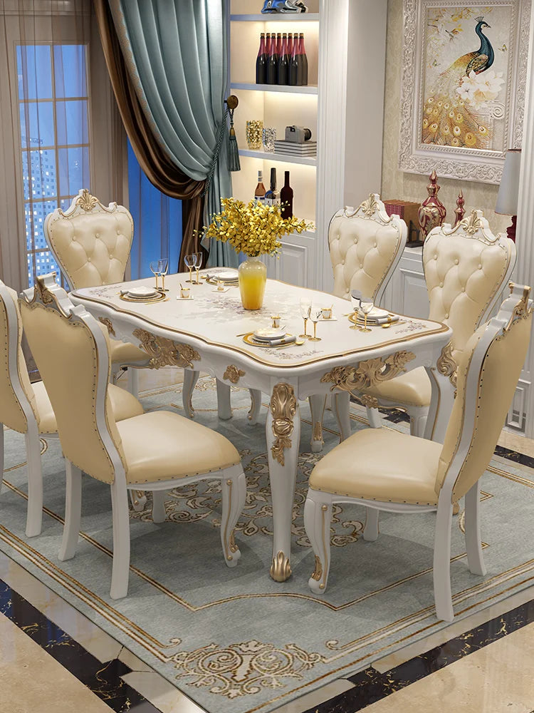 European Villa Solid Wood Dining Set - Elegant White