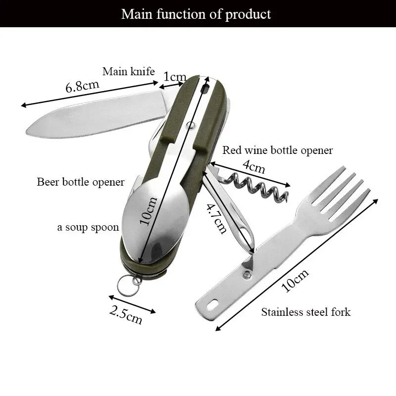 7 In 1 Multifunctional Outdoor Tableware Stainless Steel Foldable Fork, Spoon, & Knife