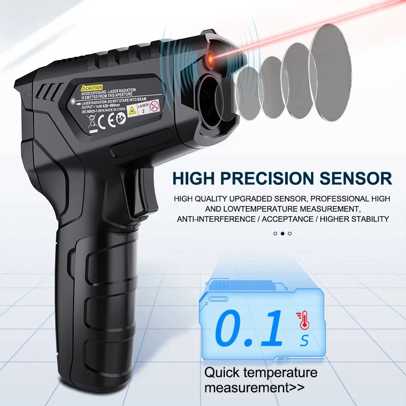 Digital Infrared Thermometer Non-contact Laser Temperature Meter Pyrometer Imager Hygrometer IR Termometro LCD Light Alarm