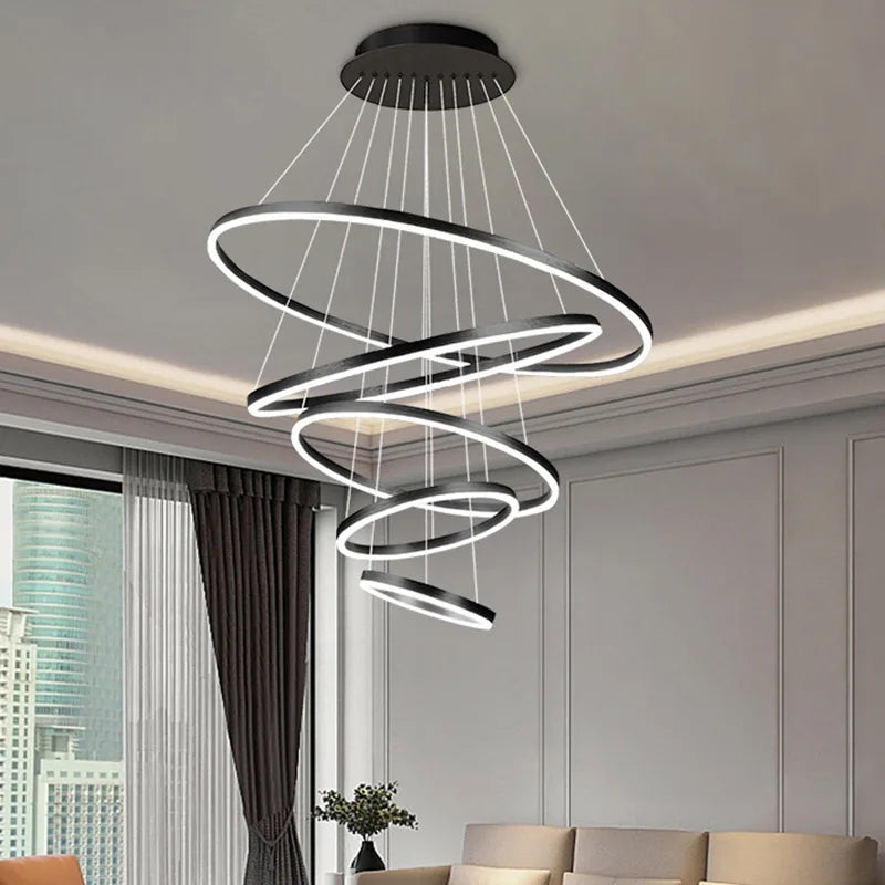 Nordic LED Chandeliers Aluminum Ring Modern Pendent Lights