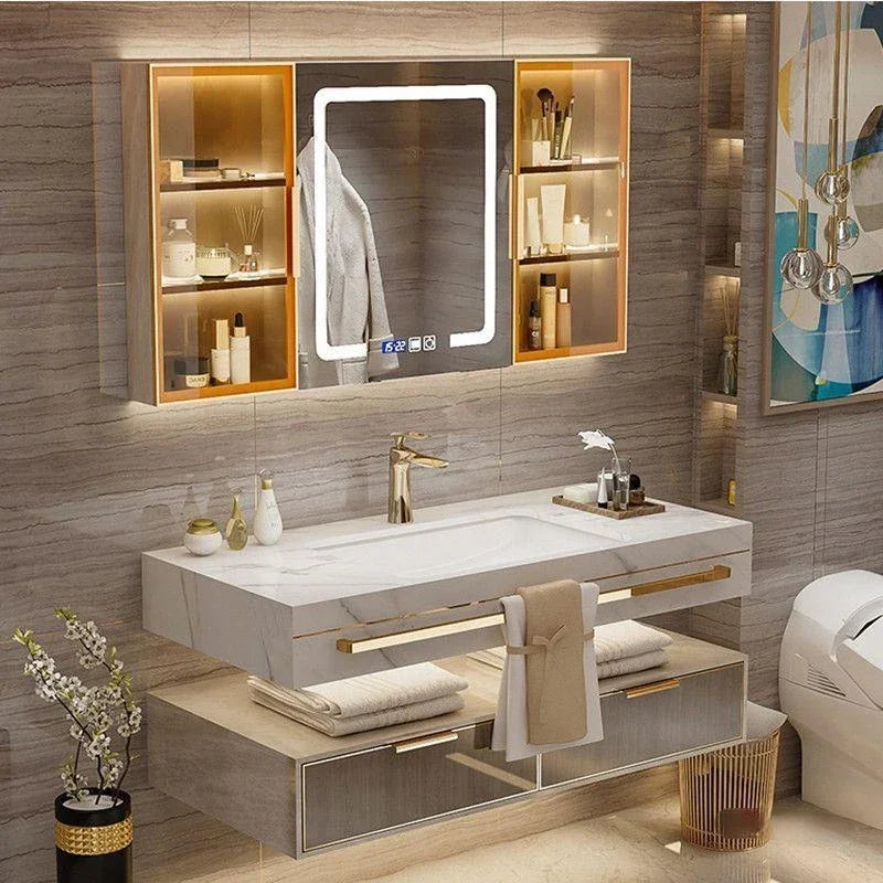 Modern Slate Bathroom Cabinet with Smart Mirror Ceramic Double Washbasin Bathroom Vanity Cabinets Under Sink Bathroom Furniture