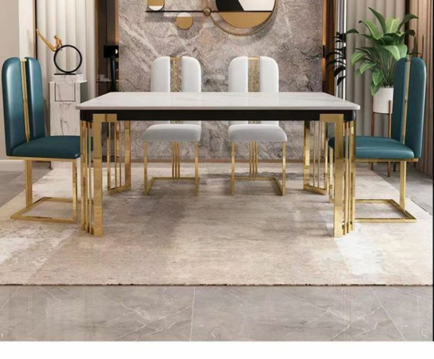 Nordic Luxury Dining Set - Metal & Marble Elegance