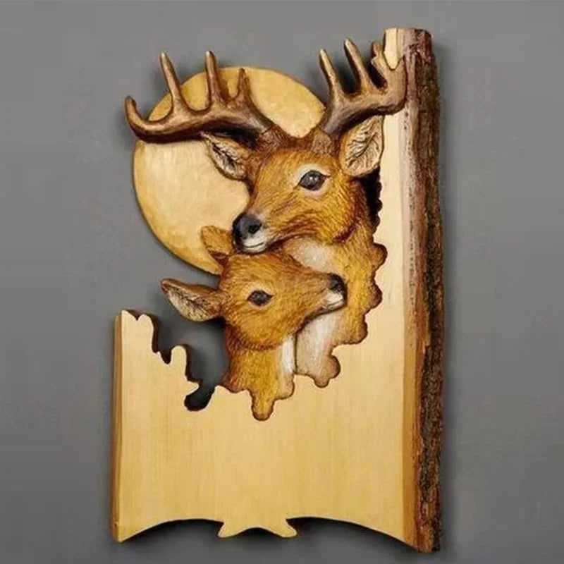 Animal Carving Handcraft Wall Hanging Sculpture Wood Raccoon Bear Deer Hand Painted Decoration for Home Living Room