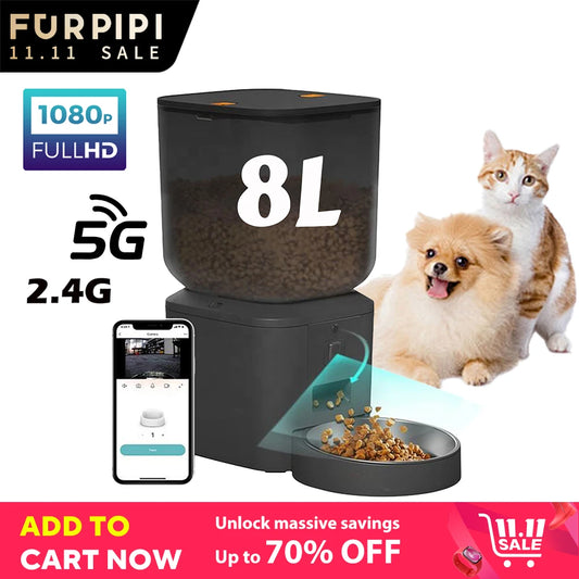 8L Automatic Cat Feeder With 1080p Camera Video WiFi Cat Food Dispenser Pet Smart Voice Recorder Remote Control Pet Auto Feeder