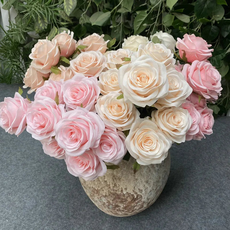 9-Head Artificial Pink Rose Bouquet - Wedding & Home Decor Delight