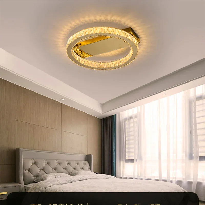 Modern Crystal Gold Round LED Pendant Chandelier