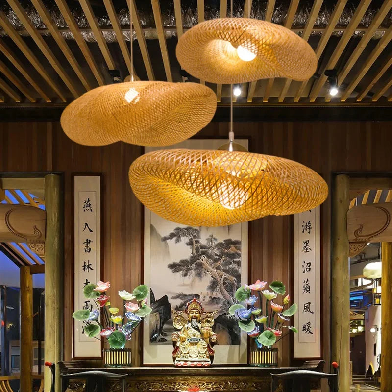 Chinese style Bamboo Pendant Ceiling decor led lights